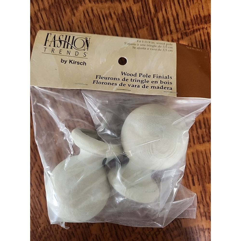 1 Pair Whitwash Kirsch Finial, fits 1 3/8" pole New/ Old Stock